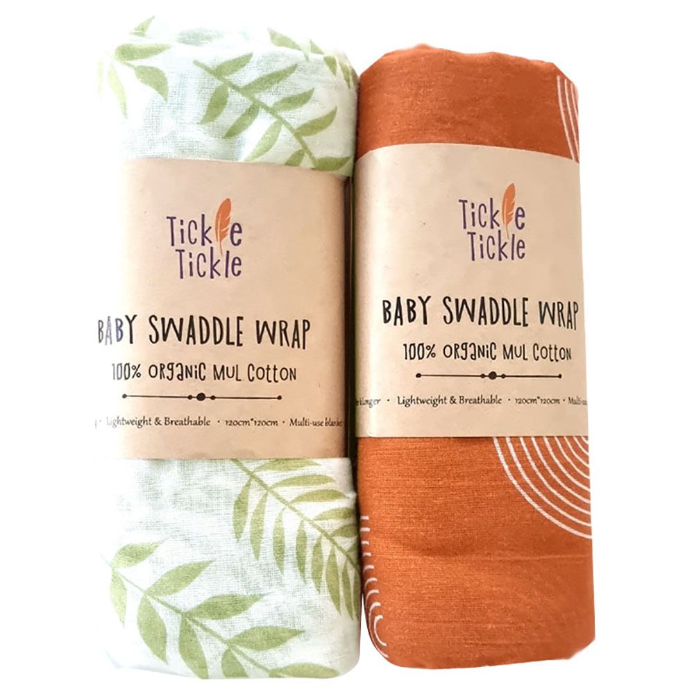 Tickle Tickle - Organic Mul Swaddles Pack of 2 - Olive/Dreamcatcher