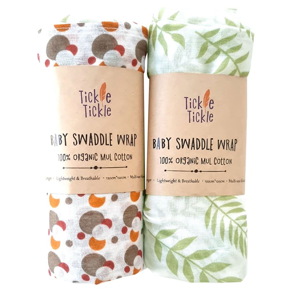 Tickle Tickle - Organic Mul Swaddles Pack of 2 - Olive/Sunset