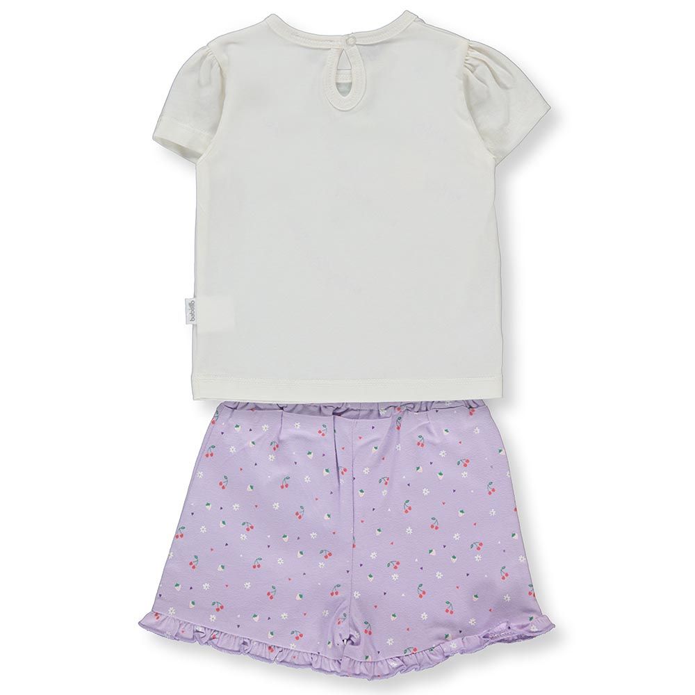 Bebetto - 2pc-Set - Baby Girl Top & Shorts - White/Purple