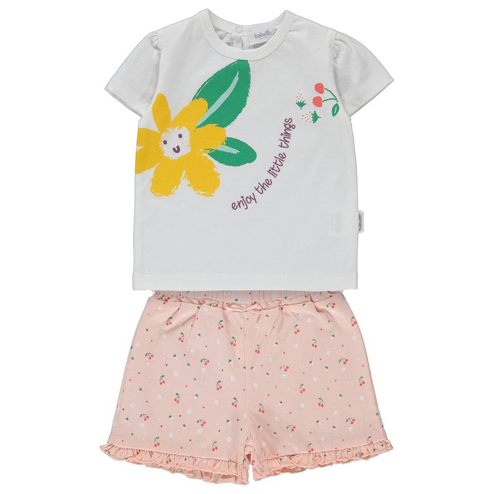 Bebetto - 2pc-Set - Baby Girl Top & Shorts - White/Peach