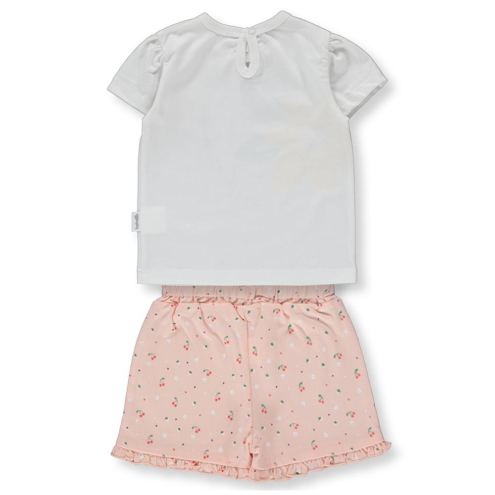 Bebetto - 2pc-Set - Baby Girl Top & Shorts - White/Peach