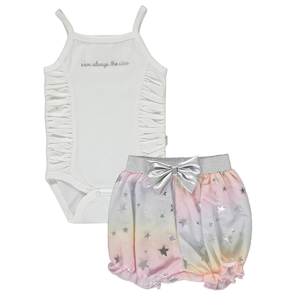 Bebetto - 2pc-Set - Baby Girl Bodysuit & Shorts - White