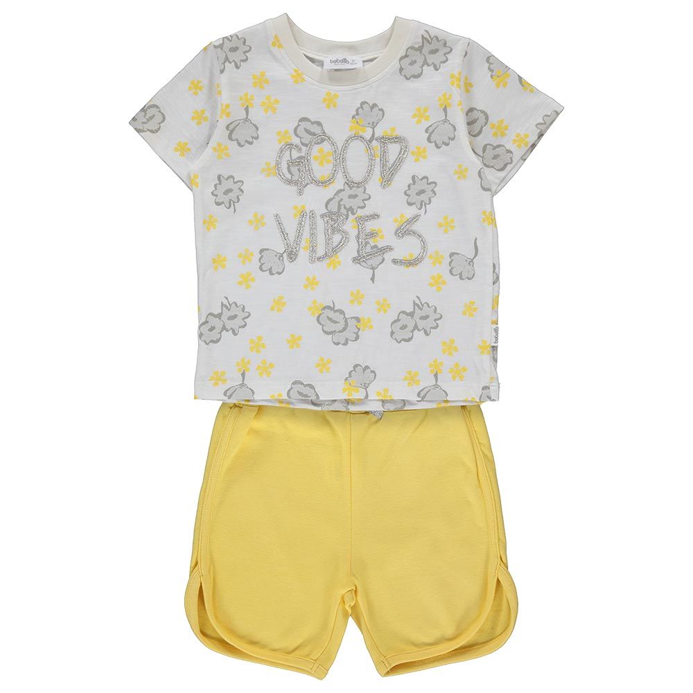 Bebetto - 2pc-Set Girl Printed T-Shirt & Shorts - Grey/Yellow