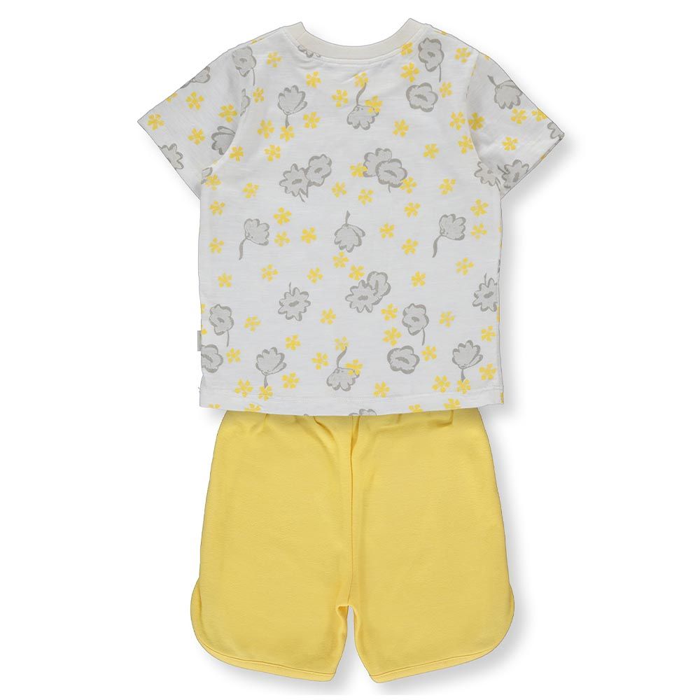 Bebetto - 2pc-Set Girl Printed T-Shirt & Shorts - Grey/Yellow