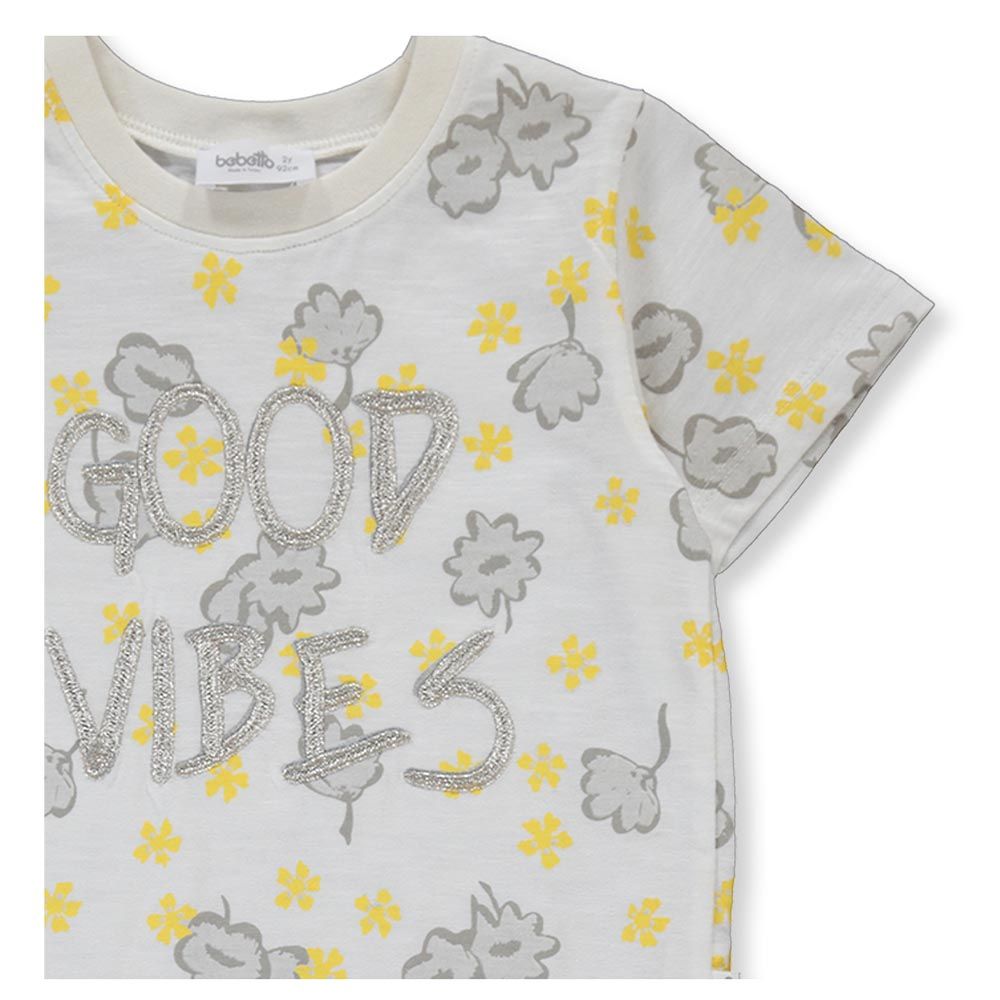 Bebetto - 2pc-Set Girl Printed T-Shirt & Shorts - Grey/Yellow