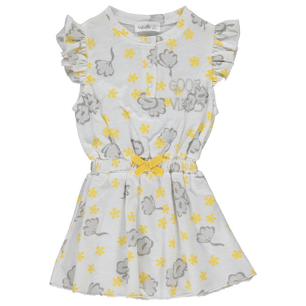 Bebetto - Girl Printed Ruffle Sleeve Dress - Grey/Yellow