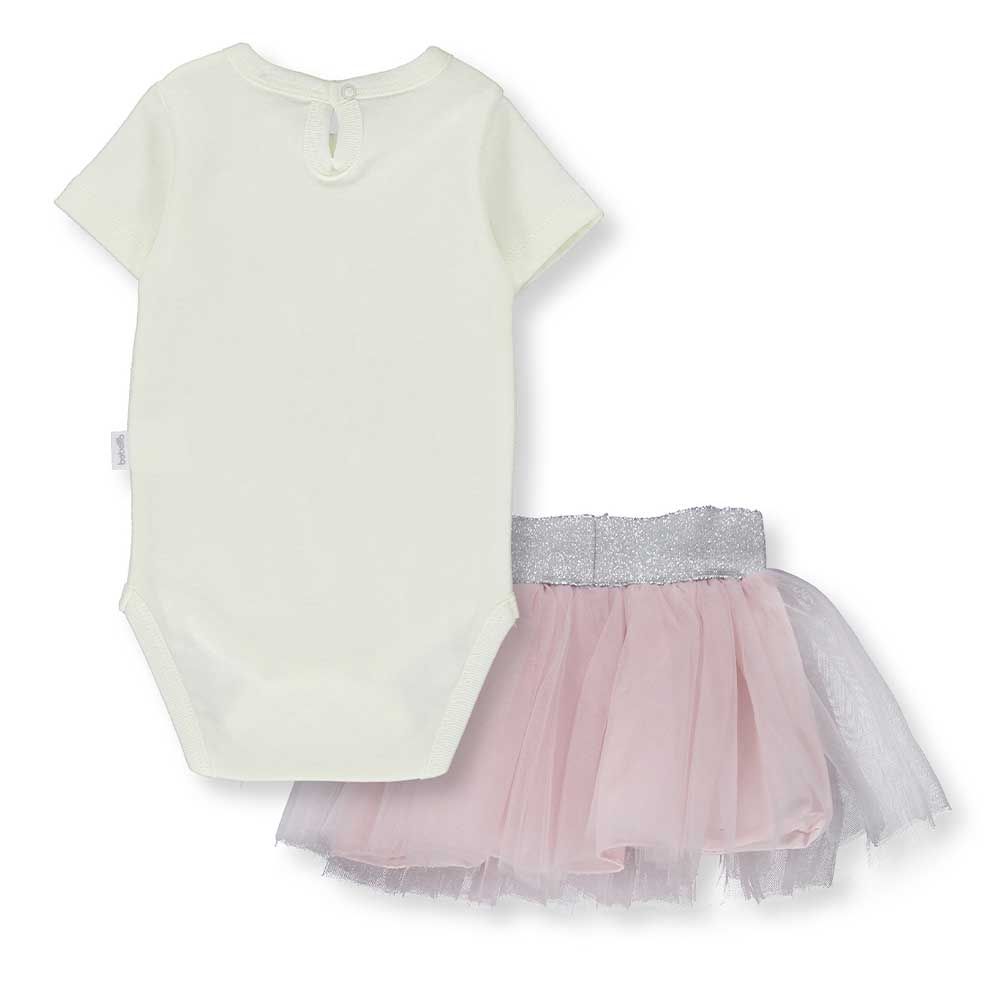 Bebetto - 2pc-Set Baby Girl Bodysuit & Skirt - White/Pink