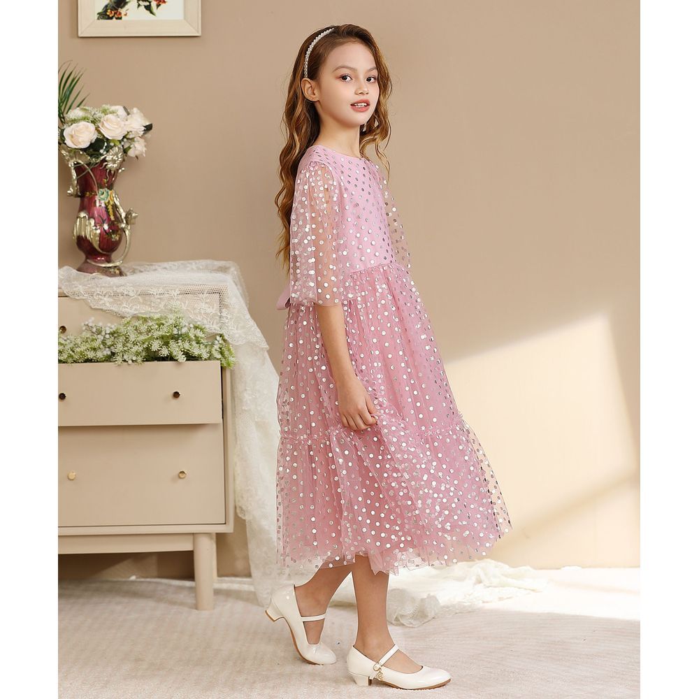 Le Crystal - Girl Round Neck Party Dress - Pink