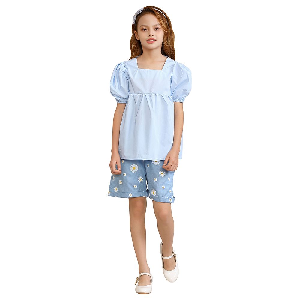 Le Crystal - 2pc-Set - Girl Top & Shorts - Blue