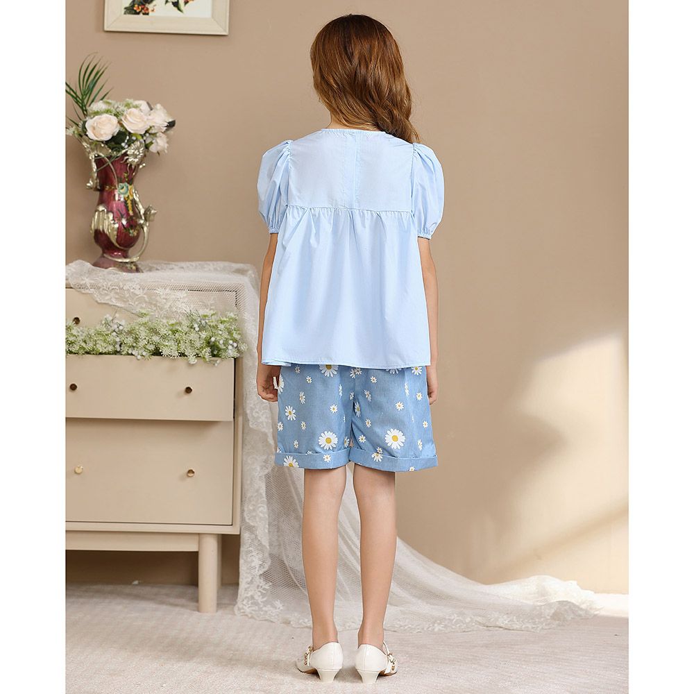 Le Crystal - 2pc-Set - Girl Top & Shorts - Blue