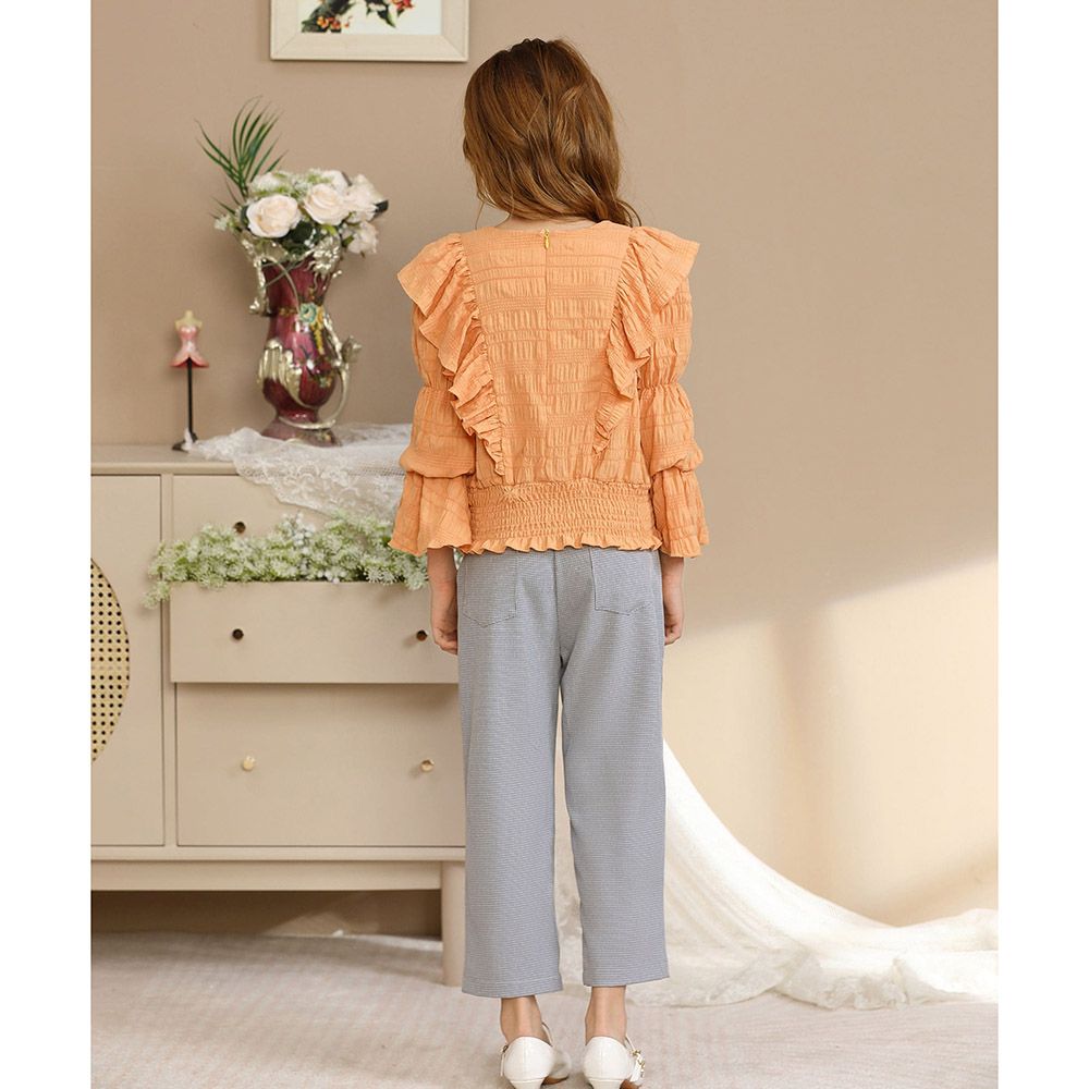 Le Crystal - 2pc-Set - Girl Top & Pants - Orange/Ash Grey