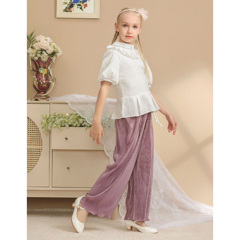 Le Crystal - 2pc-Set - Girl Top & Pants - White/Purple