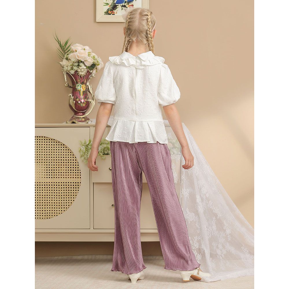 Le Crystal - 2pc-Set - Girl Top & Pants - White/Purple