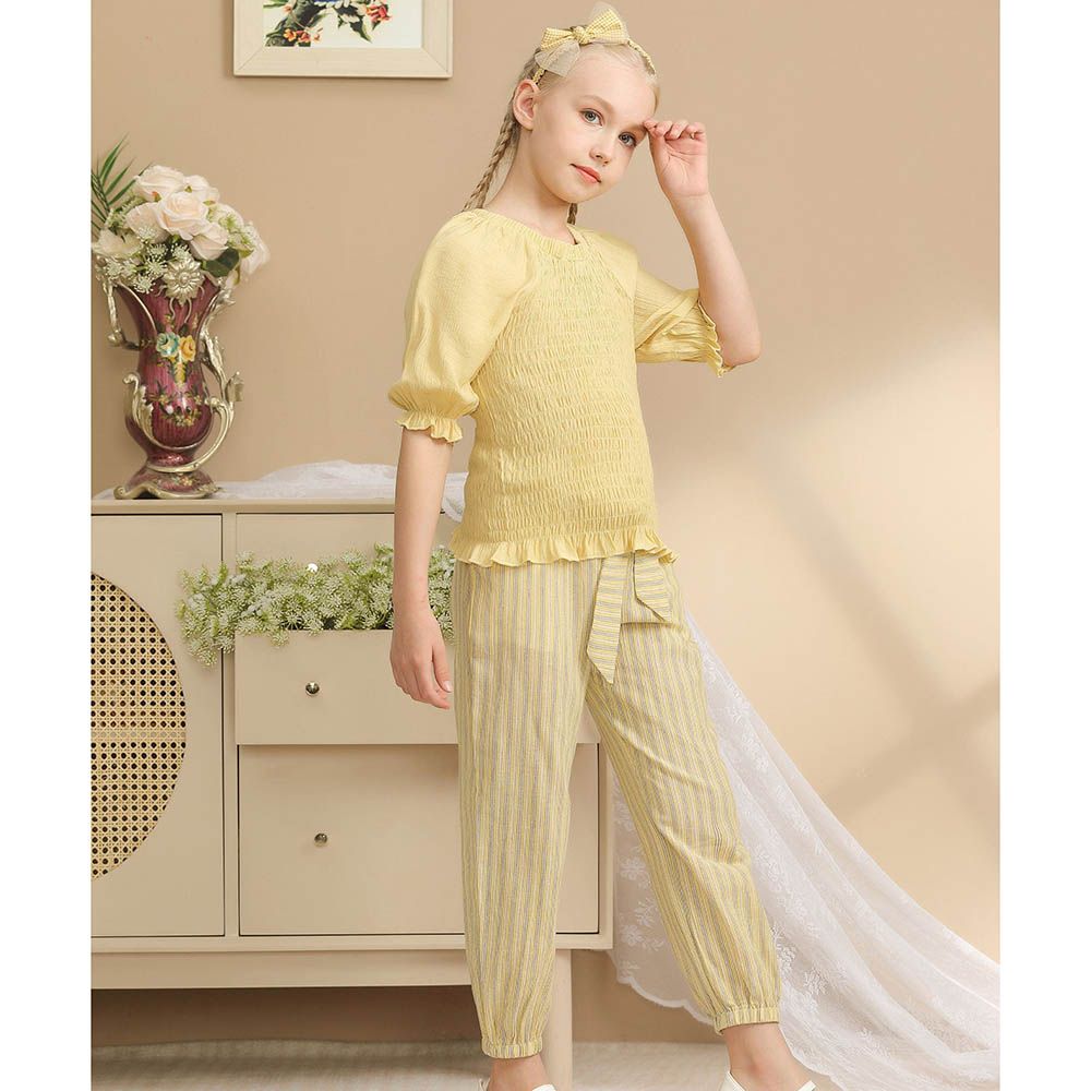 Le Crystal - 2pc-Set - Girl Top & Pants - Yellow