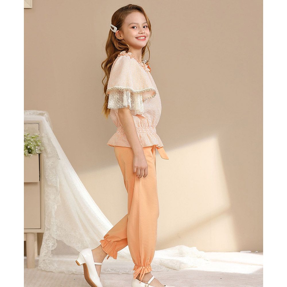 Le Crystal - 2pc-Set - Girl Top & Pants - Orange