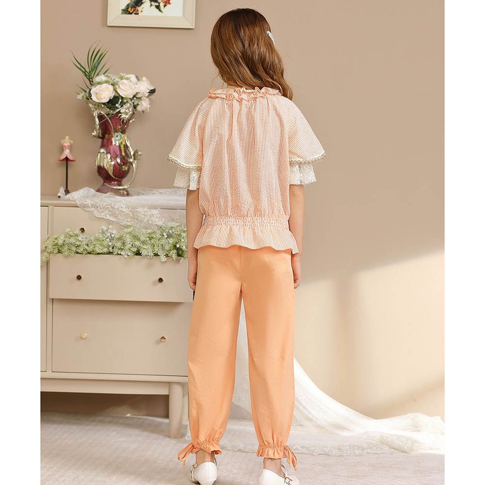 Le Crystal - 2pc-Set - Girl Top & Pants - Orange