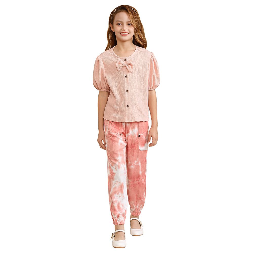 Le Crystal - 2pc-Set - Girl Top & Pants - Peach/Pink