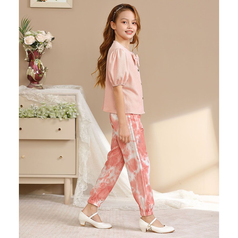 Le Crystal - 2pc-Set - Girl Top & Pants - Peach/Pink