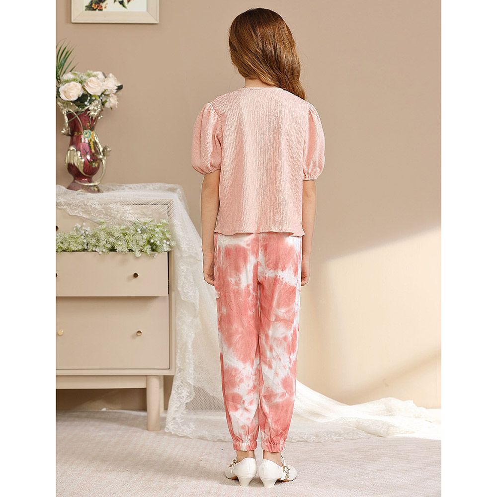 Le Crystal - 2pc-Set - Girl Top & Pants - Peach/Pink