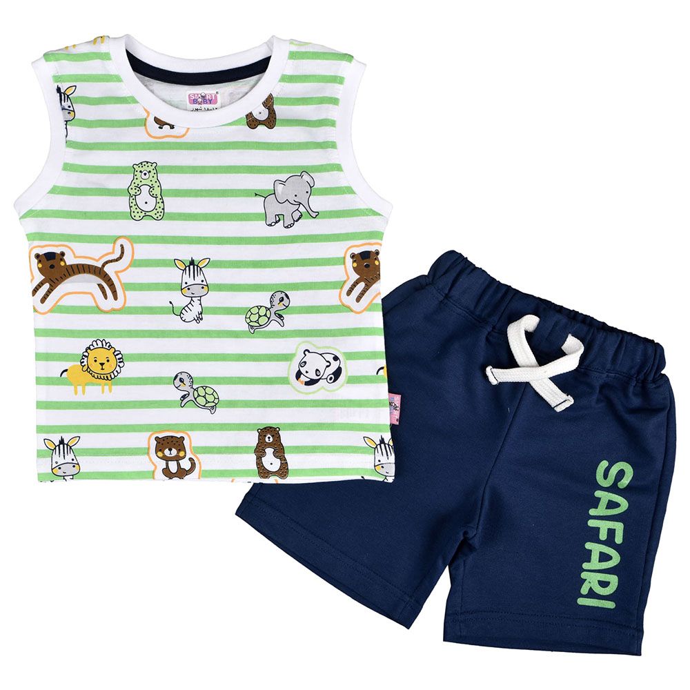 Smart Baby - 2pc-Set - Baby Boy Top & Shorts - Green/Blue