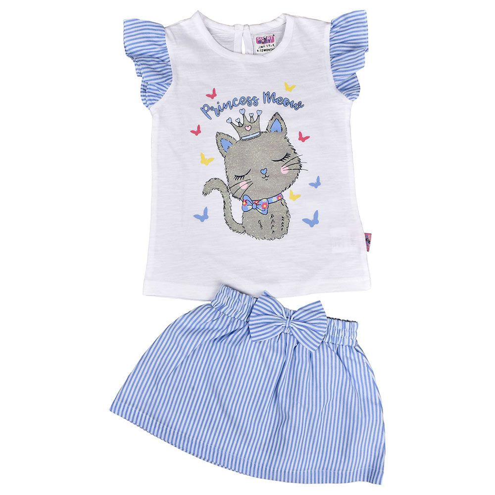 Smart Baby - 2pc-Set - Baby Girl Top & Skirt - White/Blue