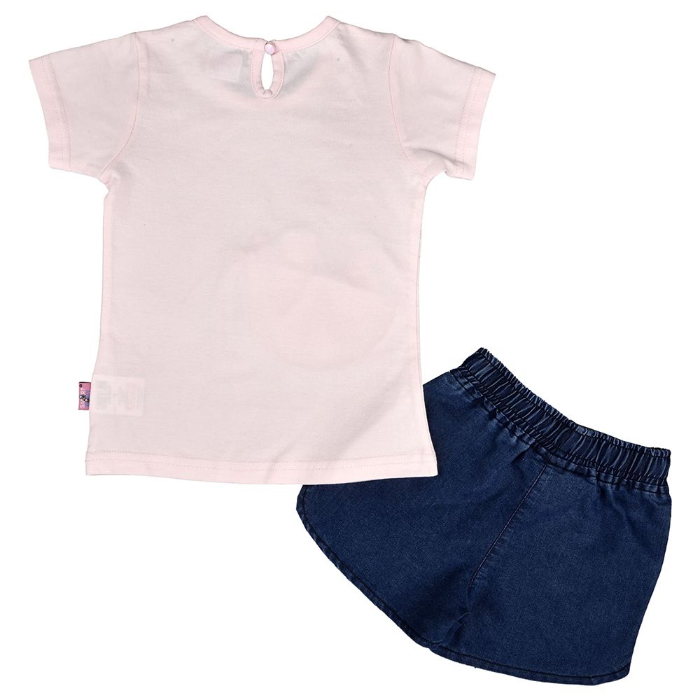 Smart Baby - 2pc-Set - Baby Girl Top & Denim Shorts - Pink