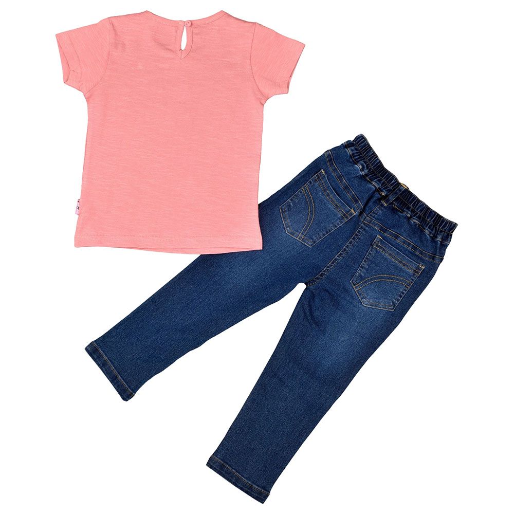 Smart Baby - 2pc-Set - Baby Girl Top & Denim Pants - Pink