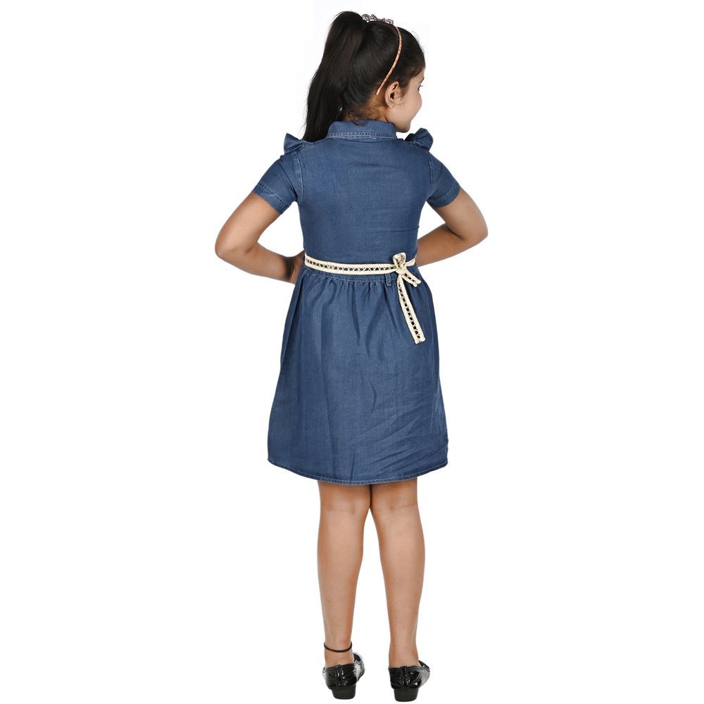 Flower Girl - Girl Denim Dress - Navy Blue