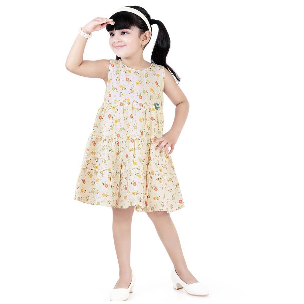 Smart Baby - Baby Girl Flower Printed Dress - Yellow