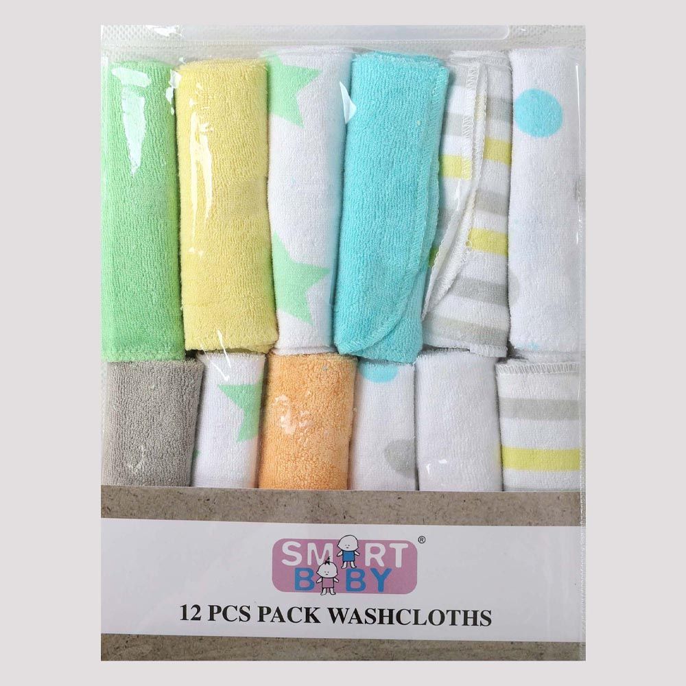 Smart Baby - Unisex Printed Washcloths - Pack of 12