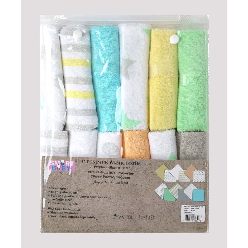 Smart Baby - Unisex Printed Washcloths - Pack of 12