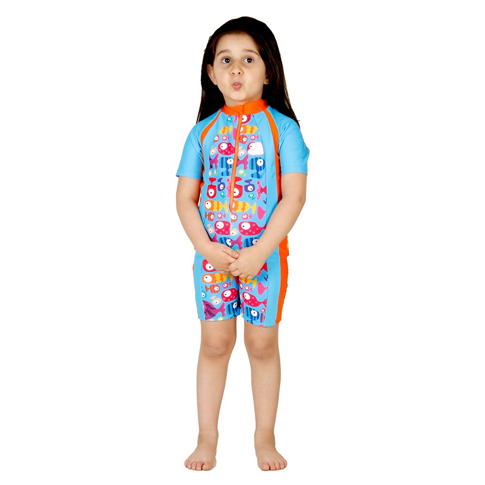 Veilkini - Sun Suit Swim Wear - Light Blue & Orange