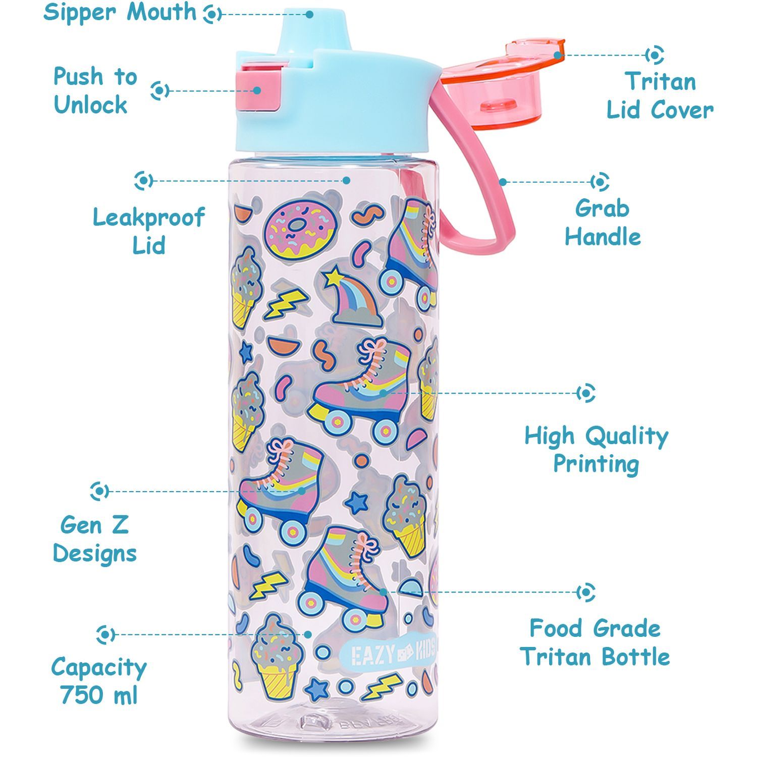 Eazy Kids - Gen Z Skater Lunch Box & Water Bottle 750nl W/ Snack Box