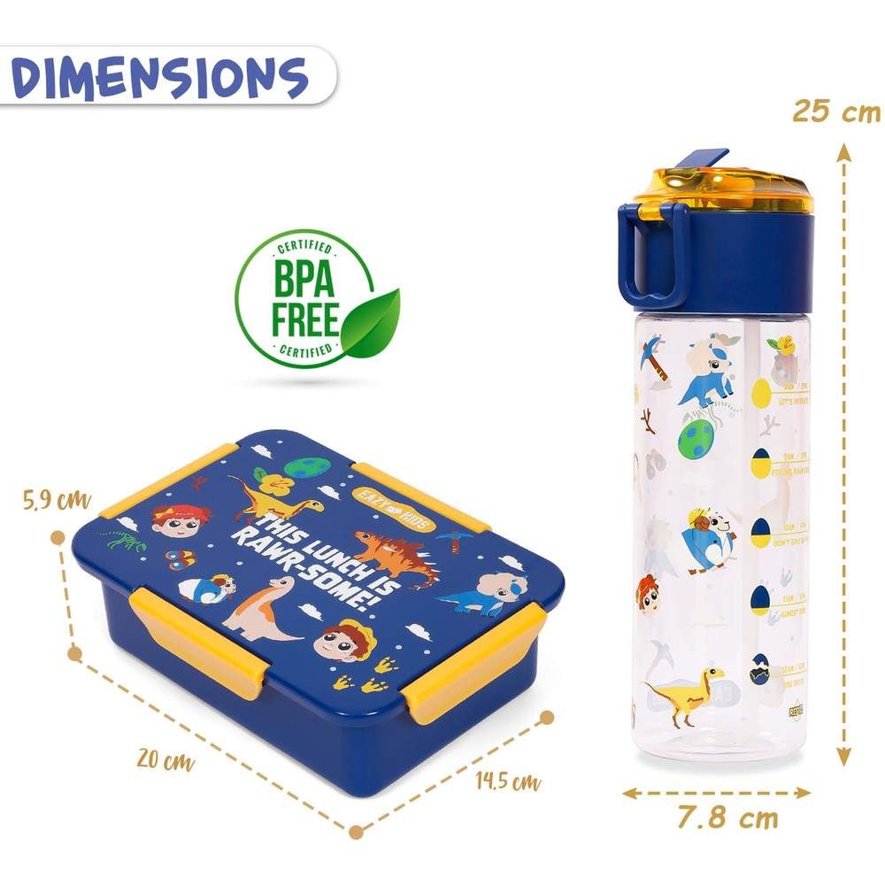 إيزي كيدز - صندوق طعام + زمزمية ماء تريتان 450 مل - تي ريكس - أزرق