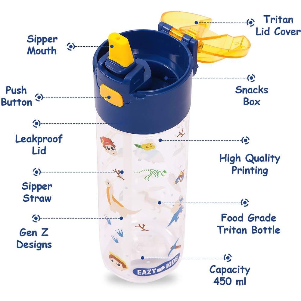 Eazy Kids - T-Rex Lunch Box & Tritan Water Bottle 450ml - Blue