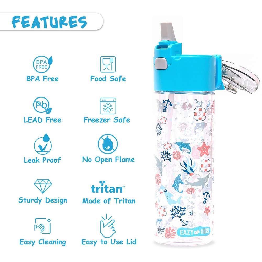 Eazy Kids - Shark Lunch Box & Tritan Water Bottle 450ml - Blue