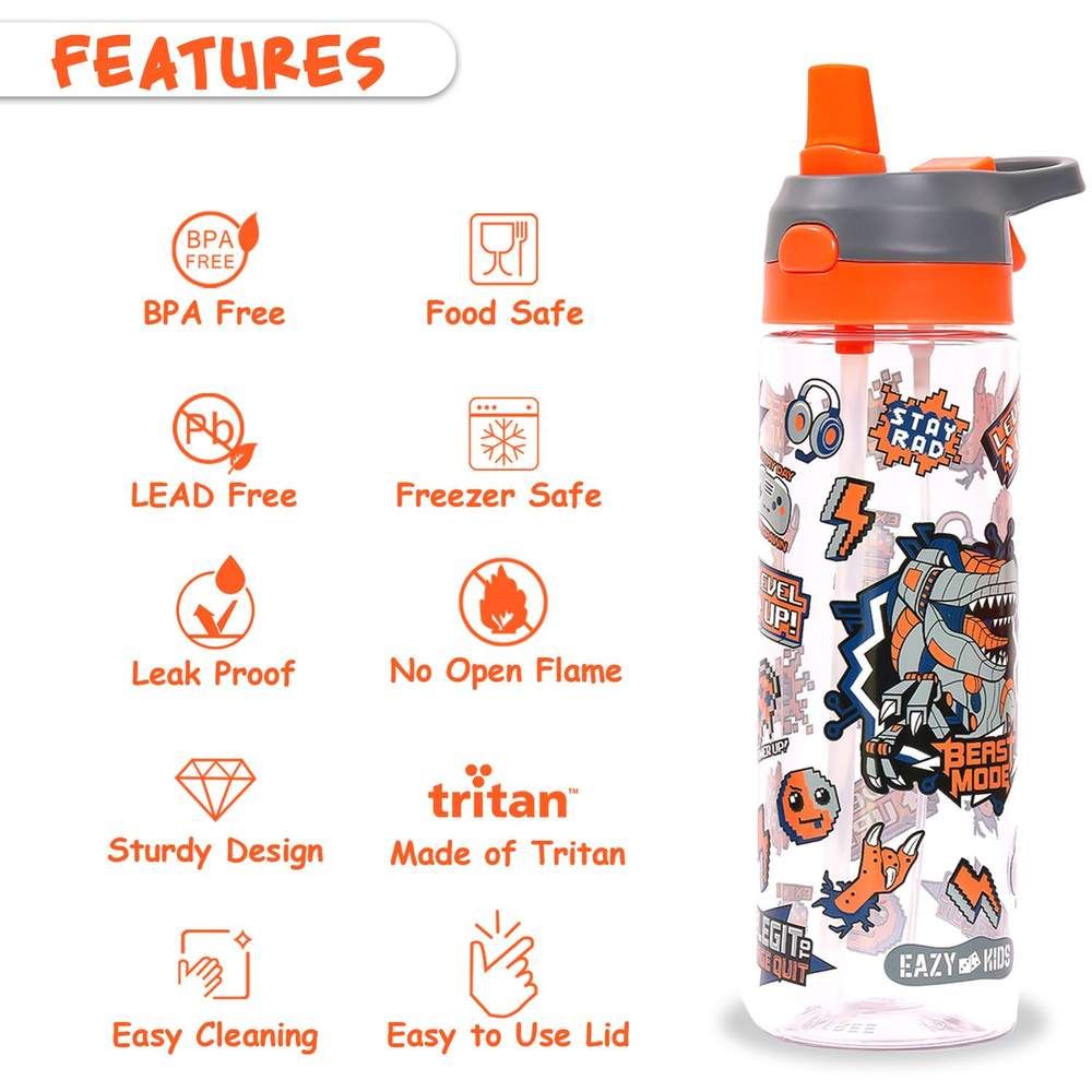 Eazy Kids - Lunch Box and Tritan Water Bottle w/ Spray, Dinosaur, 750ml - Grey