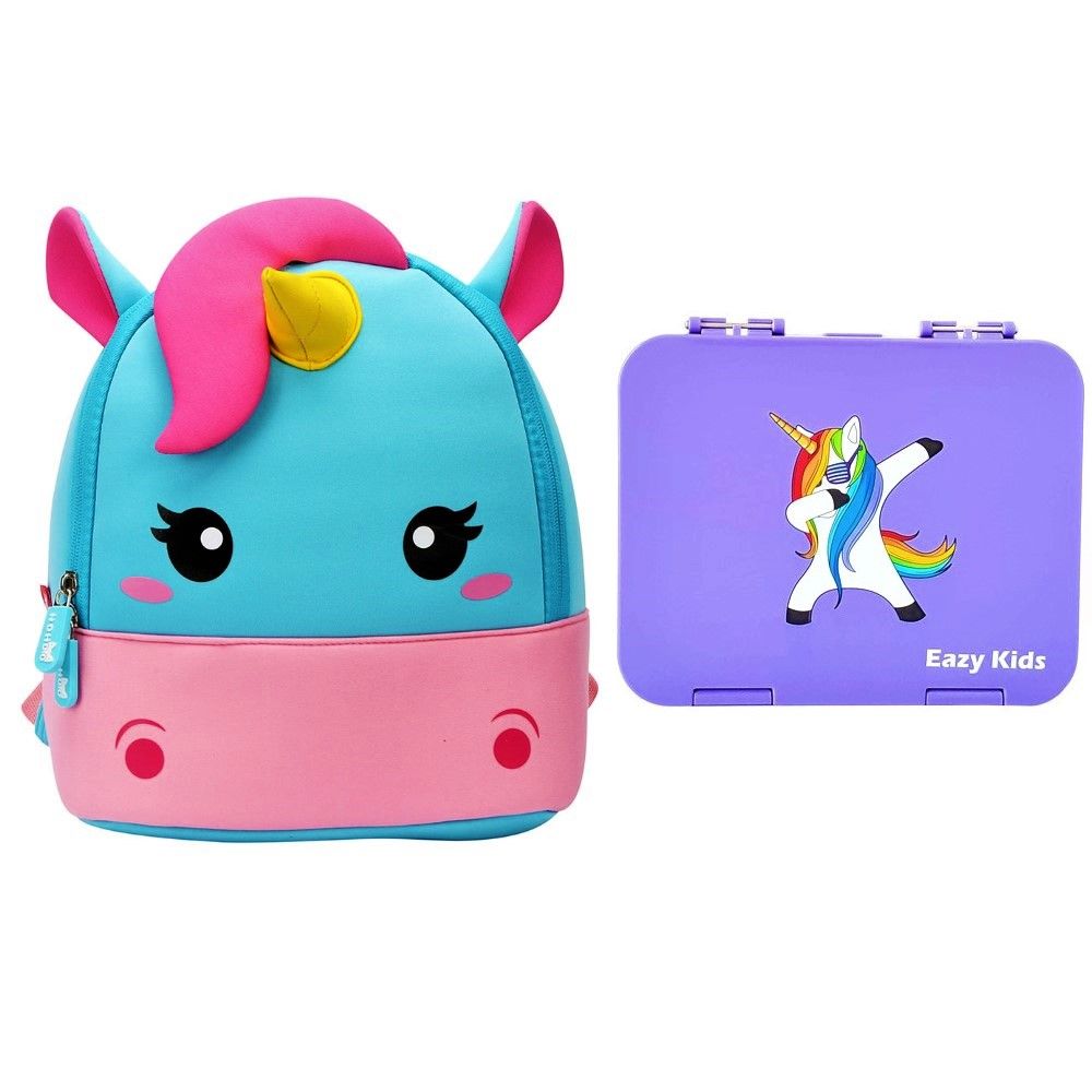 Eazy Kids - Unicorn Bag w/ Bento Lunch Box - Purple