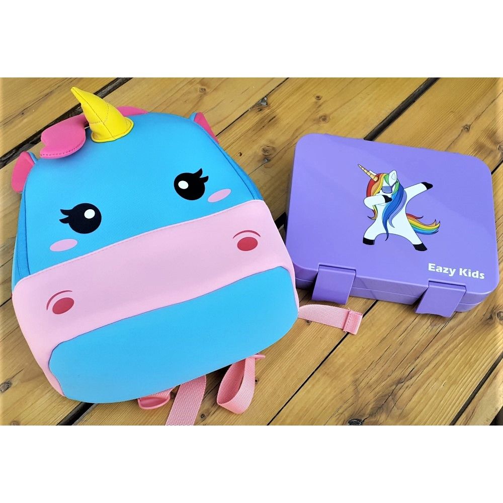 Eazy Kids - Unicorn Bag w/ Bento Lunch Box - Purple