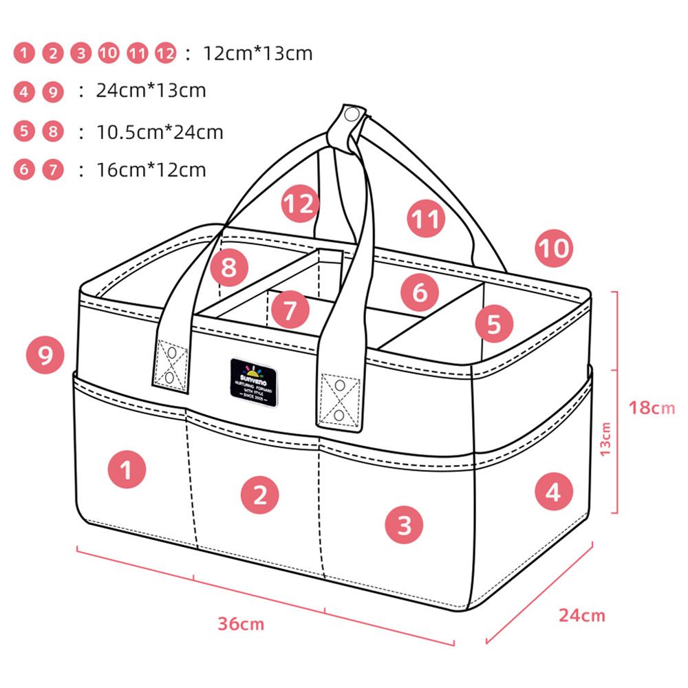 Sunveno - Diaper Caddy With Changing Mats - Pack Of 100 - Grey