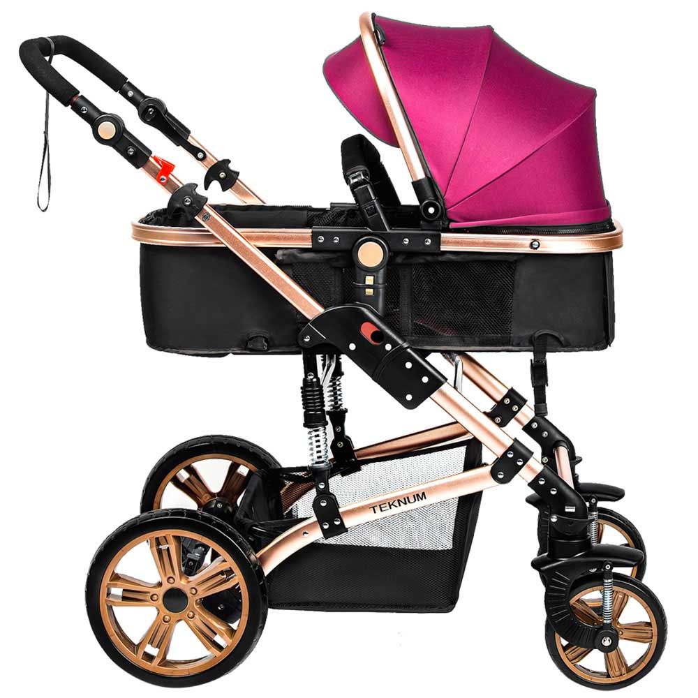 Teknum 3-in-1 Pram Stroller Story - Wine + Infant Car Seat