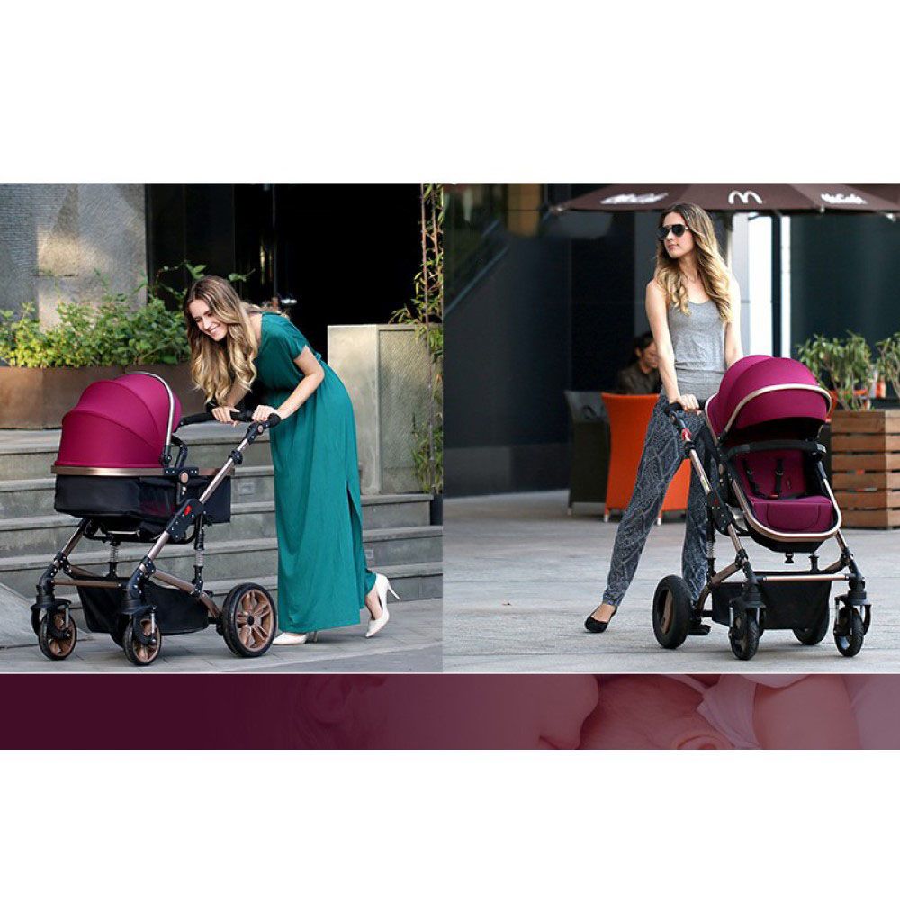 Teknum 3-in-1 Pram Stroller Story - Wine + Infant Car Seat