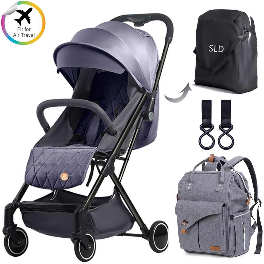 Teknum - Grey Travel Lite Stroller + Alameda Diaper Backpack - Large - Grey with Hooks