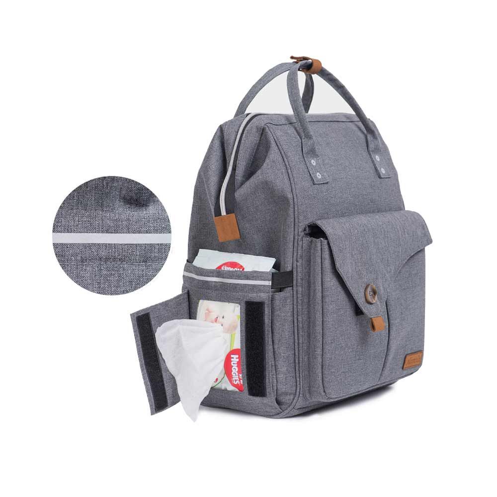 Teknum - Grey Travel Lite Stroller + Alameda Diaper Backpack - Large - Grey with Hooks