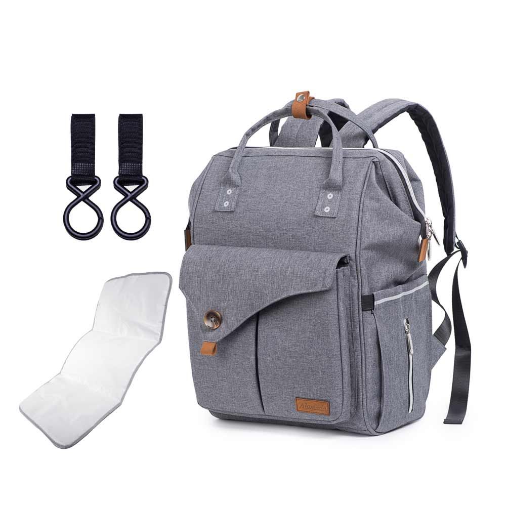 Teknum - Grey Travel Lite Stroller + Alameda Diaper Backpack - Large - Grey with Hooks