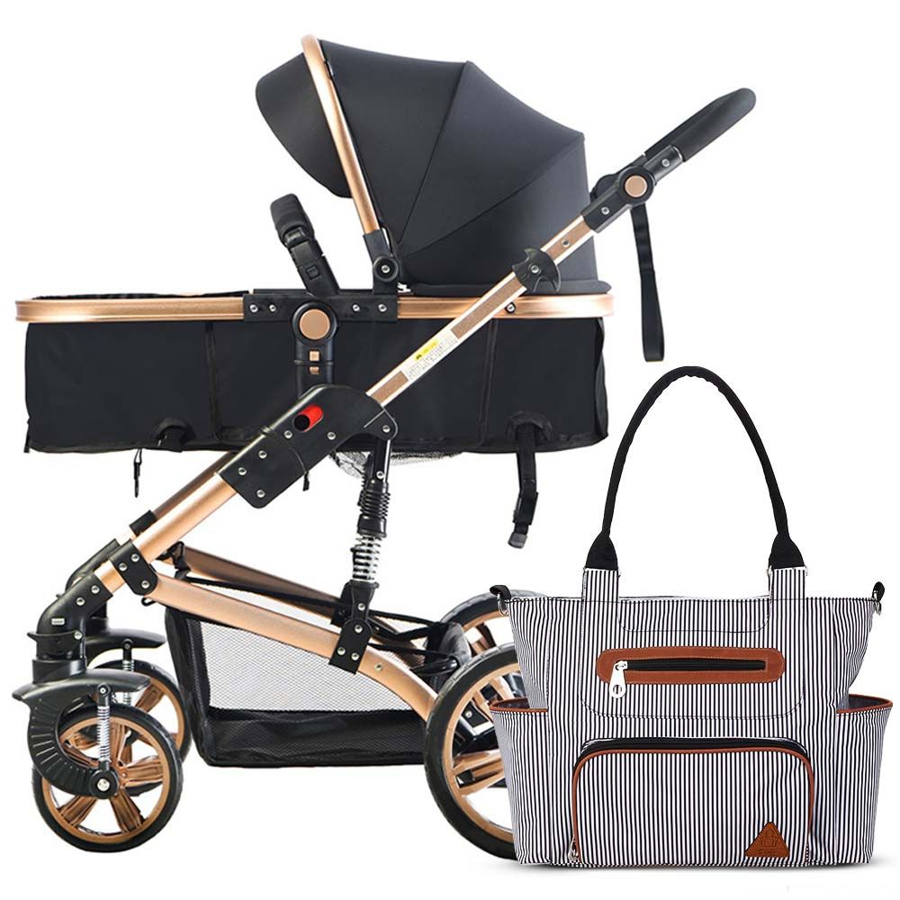 Teknum 3-In-1 Pram Stroller & Diaper Bag Bundle - Black