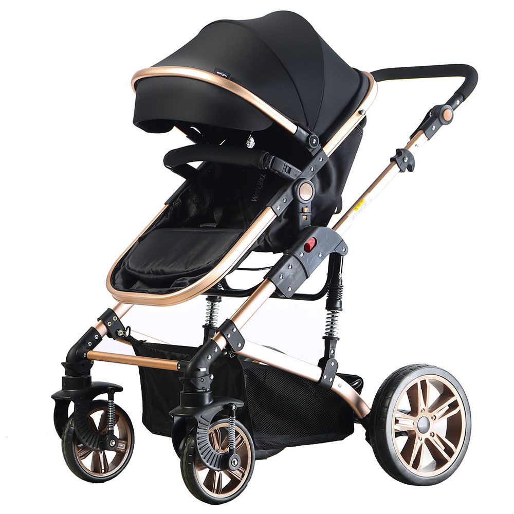 Teknum 3-In-1 Pram Stroller & Diaper Bag Bundle - Black