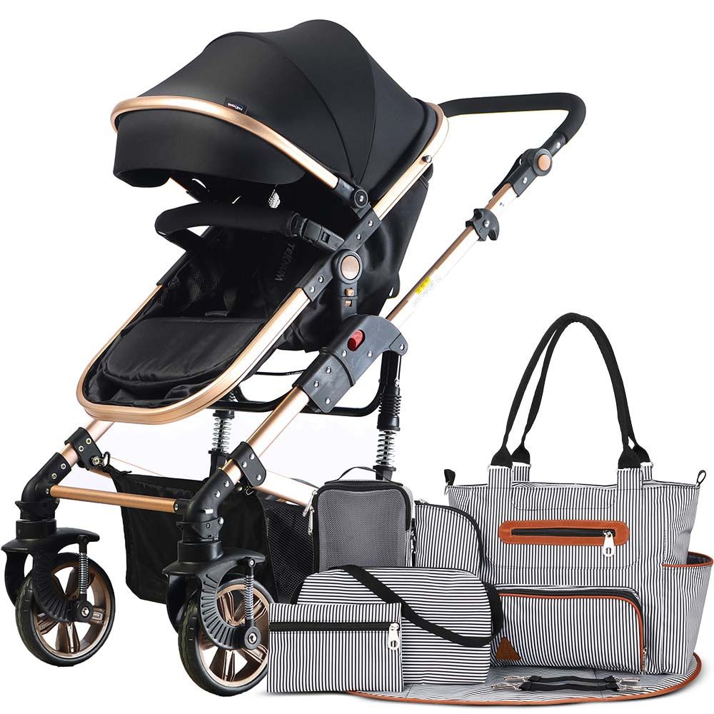 Teknum 3-In-1 Pram Stroller & Diaper Bag Bundle - Black