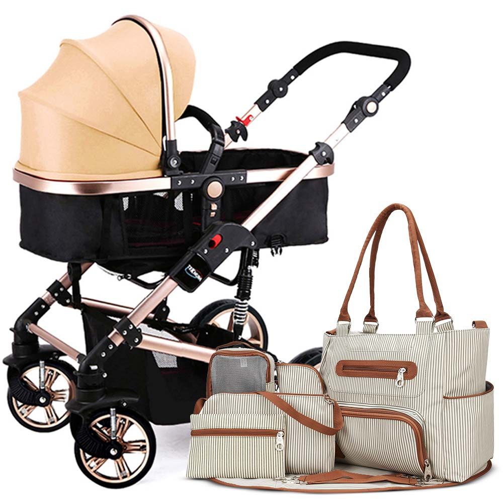 Teknum 3-In-1 Pram Stroller & Diaper Bag Bundle - Khaki