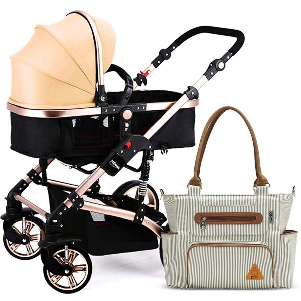 Teknum 3-In-1 Pram Stroller & Diaper Bag Bundle - Khaki